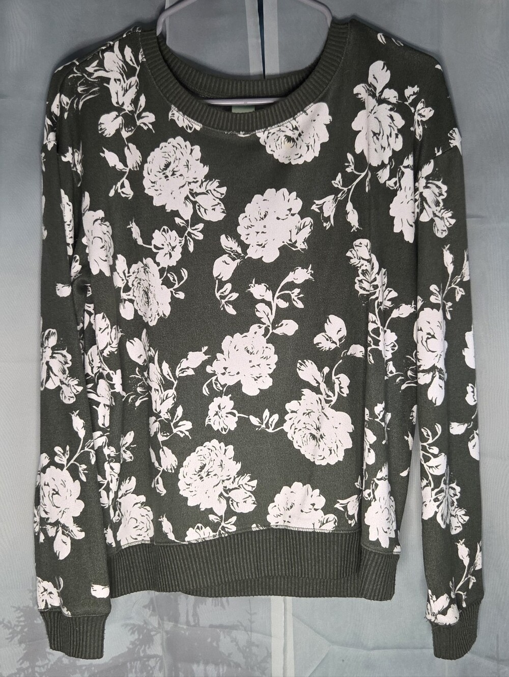 Honeydew USA Olive Green Long Sleeve Top with White Floral Print